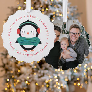 Winter Vrienden Penguin Foto Vakantie Ornament Kaart