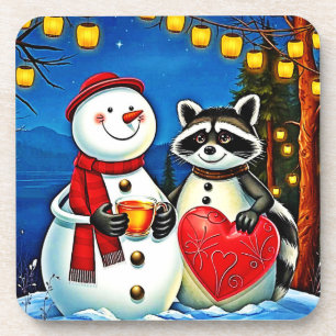 Winter Vrienden: Sneeuwman & Wasbeer Joy Design Bier Onderzetter