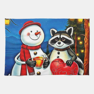 Winter Vrienden: Sneeuwman & Wasbeer Joy Design Theedoek
