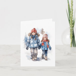 Winter Vrienden Wenskaart Blanco Binnenkant Bedankkaart