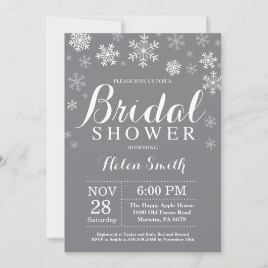 Winter Vrijgezellenfeest Snowflake Invitation Grey Kaart (Voorkant)