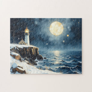 winter vuurtoren geschilderd legpuzzel