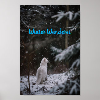 Winter Wander: Witte Kat in de Sneeuw Poster