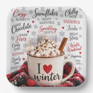 Winter Warme Chocolade met Woordwolk Papieren Bordje