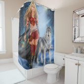 Winter Warrior Princess en wolf Shower Curtain Douchegordijn (In situ)