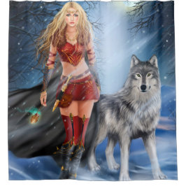 Winter Warrior Princess en wolf Shower Curtain Douchegordijn