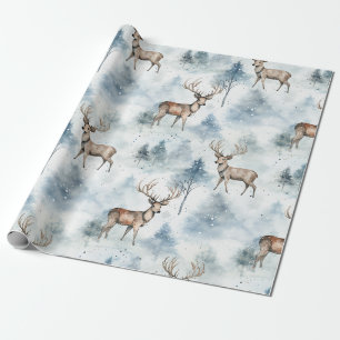 Winter Watercolor Bos Herten (5) Cadeaupapier