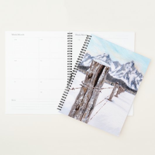 Winter watercolor mountain art planner (Devant avec enveloppe)
