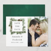 Winter Watercolor Pijnboom Trouw Save the Date (Voorkant / Achterkant)