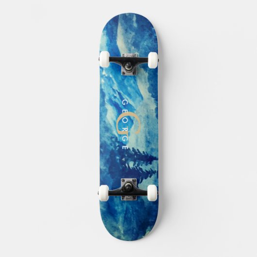 Winter Waterverf Bergen Landschap Monogram Skateboard (Voorkant)