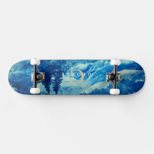 Winter Waterverf Bergen Landschap Monogram Skateboard (Horizontaal)