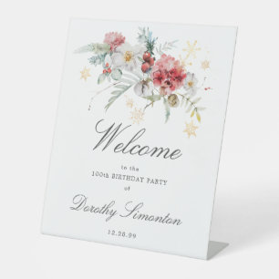 Winter Waterverf Bloemen 100ste Verjaardag Welkom Reclamebord Met Voetstuk