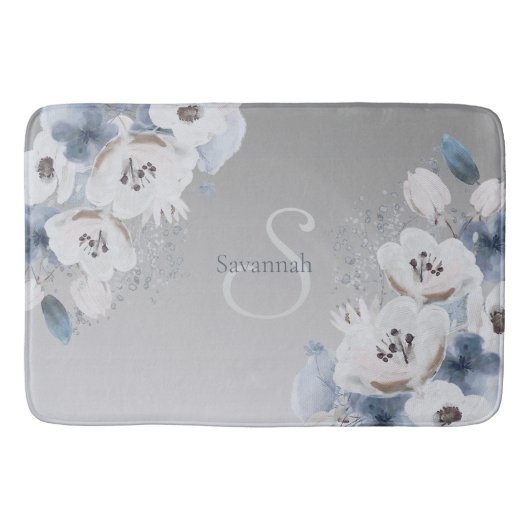 Winter Waterverf Bloemmonogram gepersonaliseerd Badmat (Voorkant)