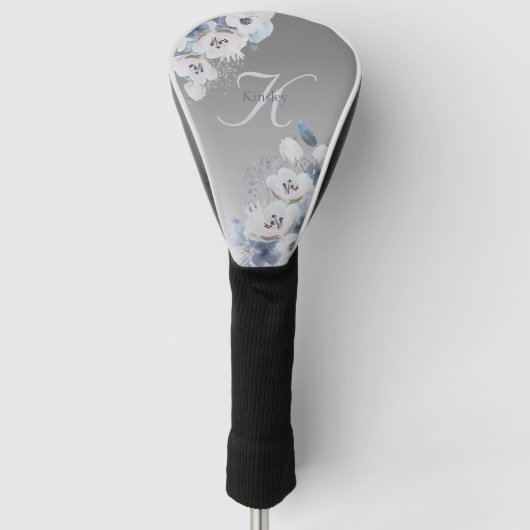 Winter Waterverf Bloemmonogram gepersonaliseerd Golfheadcover (Voorkant)