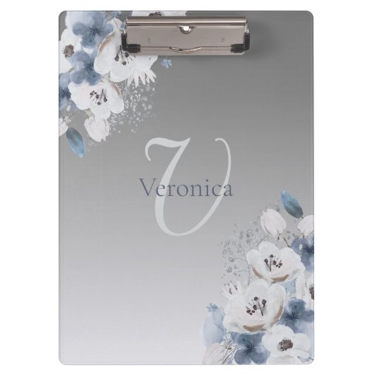 Winter Waterverf Bloemmonogram gepersonaliseerd Klembord (Voorkant)