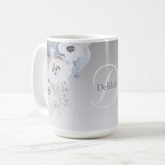 Winter Waterverf Bloemmonogram gepersonaliseerd Koffiemok (Voorkant links)