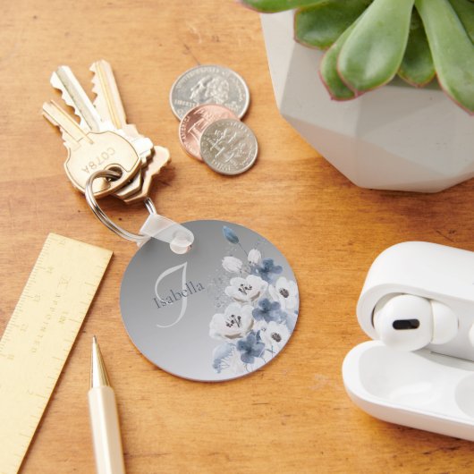 Winter Waterverf Bloemmonogram gepersonaliseerd Sleutelhanger (Bureau)