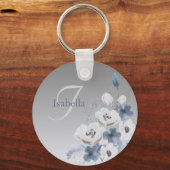 Winter Waterverf Bloemmonogram gepersonaliseerd Sleutelhanger (Voorkant)