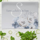 Winter Waterverf Bloemmonogram gepersonaliseerd Theedoek (Gevouwen)