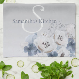 Winter Waterverf Bloemmonogram gepersonaliseerd Theedoek