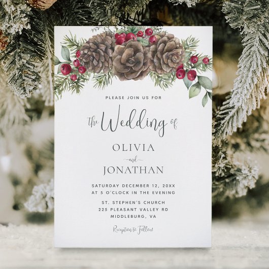 Winter Waterverf Botanische Rustieke Script Weddin Kaart