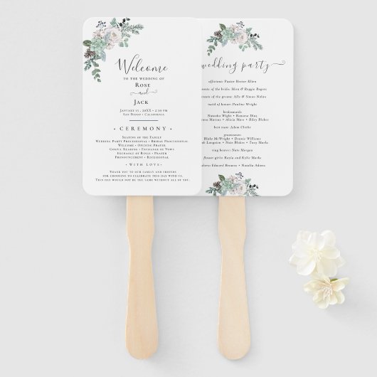 Winter Waterverf bruiloft Handwaaier (Voorkant en achterkant)