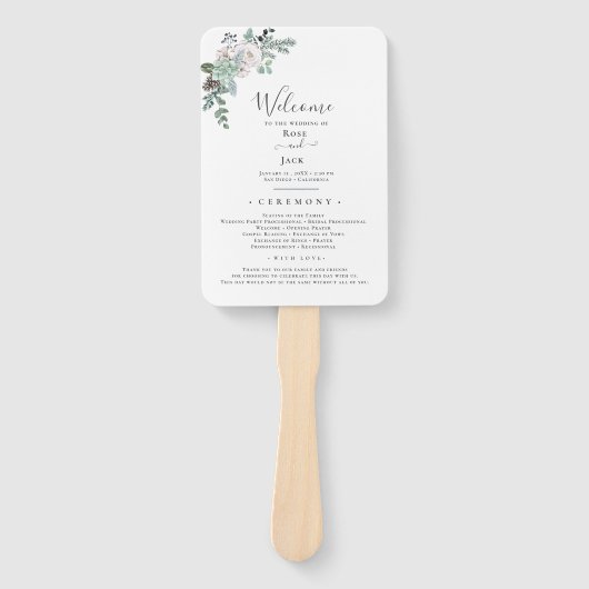 Winter Waterverf bruiloft Handwaaier (Voorkant)