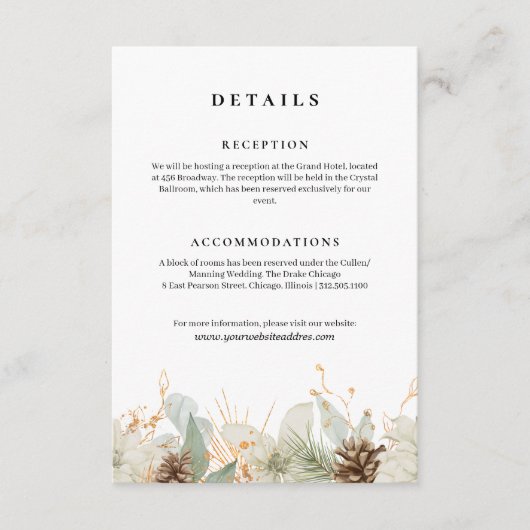 Winter waterverf bruiloft informatie informatiekaartje (Voorkant)