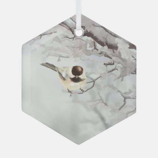 Winter Waterverf Chickadee Snow Trees Frost Glas Ornament (Voorkant)