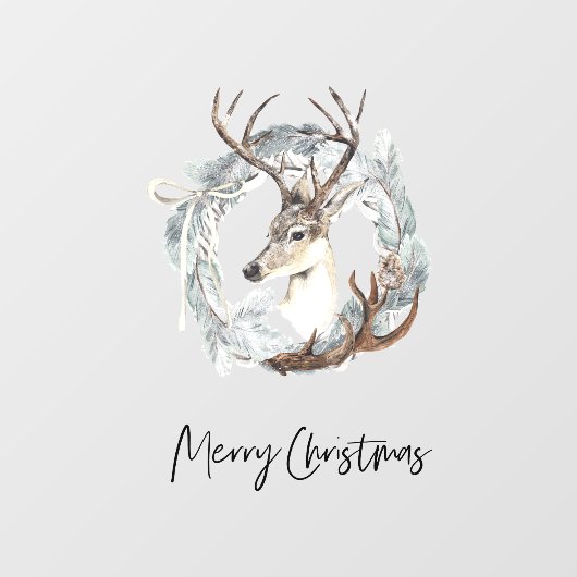 Winter Waterverf Deer Wreater Kerstmis Raamsticker (Vel)