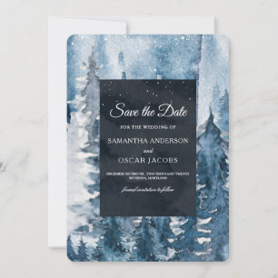 Winter Waterverf Forest & Navy Blue & White Save The Date