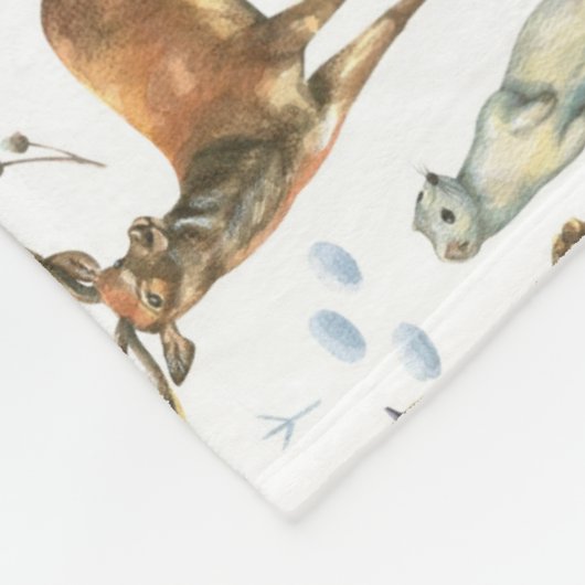 Winter Waterverf Hand Drawn Deer Rabbits Birds Fleece Deken (Hoek)
