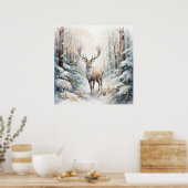 Winter Waterverf Herten Poster (Keuken)