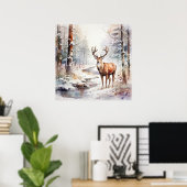 Winter Waterverf Herten Poster (Thuiskantoor)