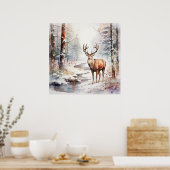 Winter Waterverf Herten Poster (Keuken)