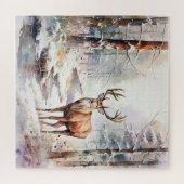 Winter Waterverf hertenpuzzel Legpuzzel (Horizontaal)