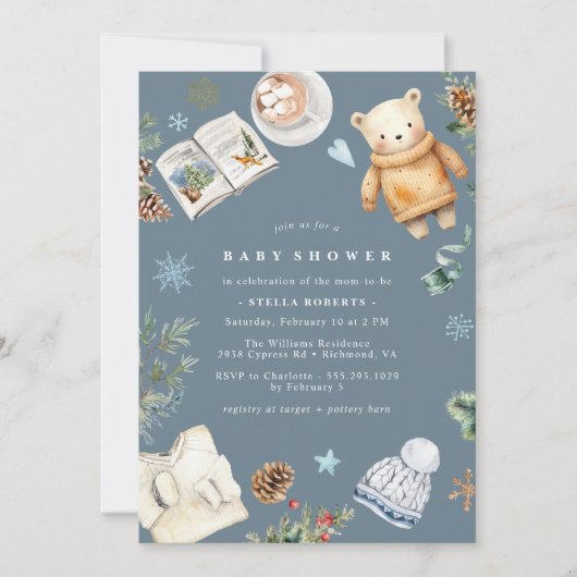 Winter Waterverf Modern Neutraal Blauw Baby shower Kaart (Voorkant)