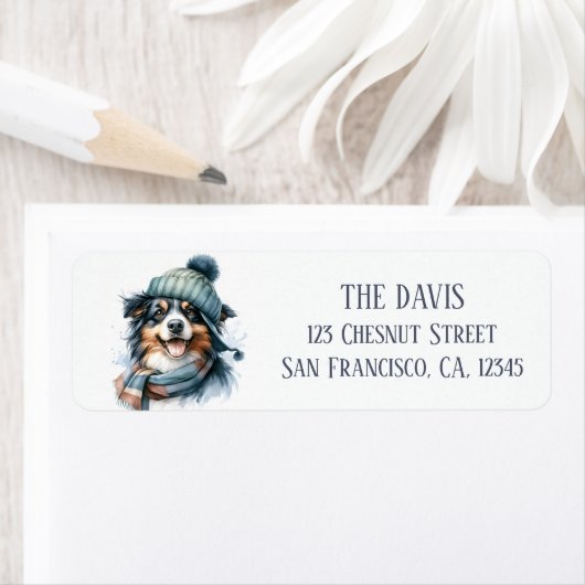 Winter Waterverf Pet Sjaal Australian Shepherd - Etiket (Insitu)