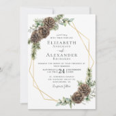 Winter Waterverf Pine Cone Greenery Wedding Kaart (Voorkant)