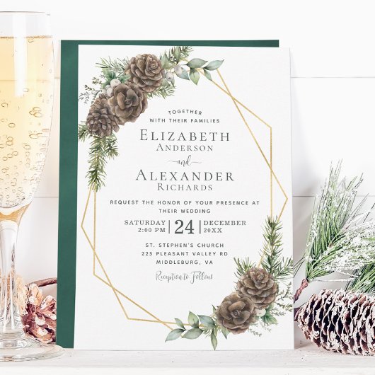 Winter Waterverf Pine Cone Greenery Wedding Kaart