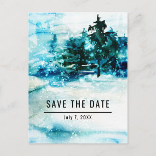 Winter Waterverf Snowy Forest Pine Save the Date Aankondigingskaart