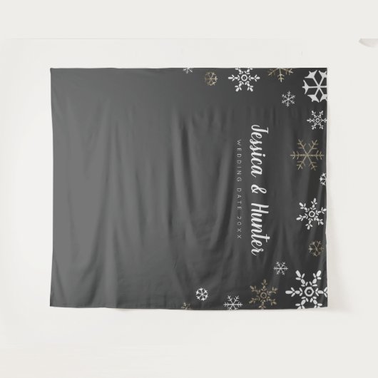 Winter Weddenschap Custom Snowflake Backdrop Wandkleed (Voorkant (horizontaal))