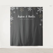 Winter Weddenschap Custom Snowflake Backdrop Wandkleed (Voorkant)