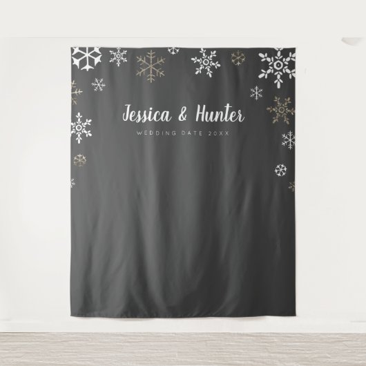 Winter Weddenschap Custom Snowflake Backdrop Wandkleed (Voorkant)
