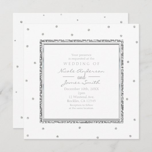 Winter Weddenschap Glam Silver & White Stippen Par Kaart (Voorkant / Achterkant)