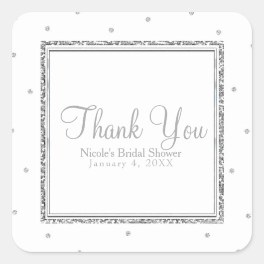 Winter Weddenschap Glam Silver & White Stippen Par Vierkante Sticker (Voorkant)