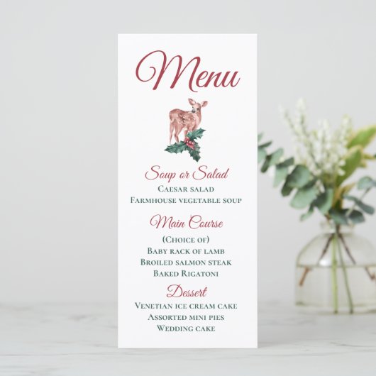 Winter Weddenschap Menu Kerstmis Reindeer Red Flor (Staand voorkant)