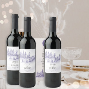 Winter Weddenschap Waterverf Forest Snow Scene Wijn Etiket
