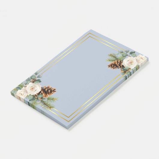 Winter Weddenschap White Roses Gold Dusty Blue Post-it® Notes (Schuin)