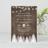 Winter Weddenschap Wood String Lights Pine Uitnodi Save The Date (Staand voorkant)